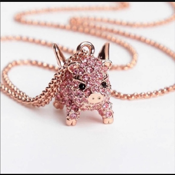 ♠️Kate Spade Imagination Pave Pink Piggy Necklace NWT - Picture 4 of 9
